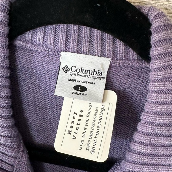 VINTAGE COLUMBIA Sporty Zip Knit Mockneck Sweater 100% Cotton in Purple Size-M/L - Picture 3 of 10